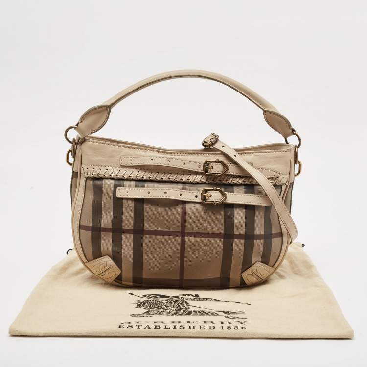 Pre Owned Burberry Beige Smoke Check PVC Waltham Shoulder Bag