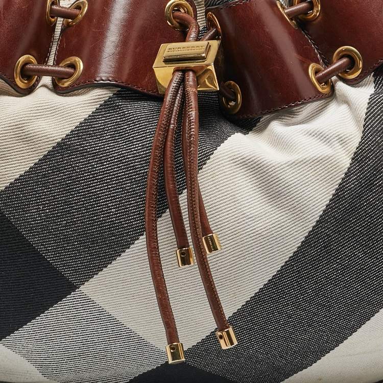 Pre Owned Burberry Brown Super Novacheck Fabric Warrior Drawstring Hobo