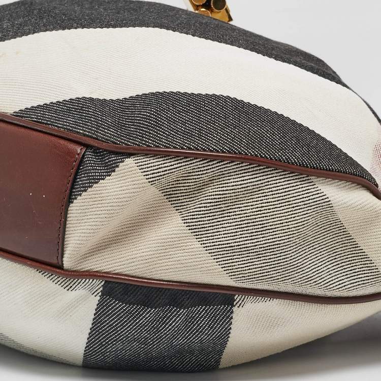 Pre Owned Burberry Brown Super Novacheck Fabric Warrior Drawstring Hobo