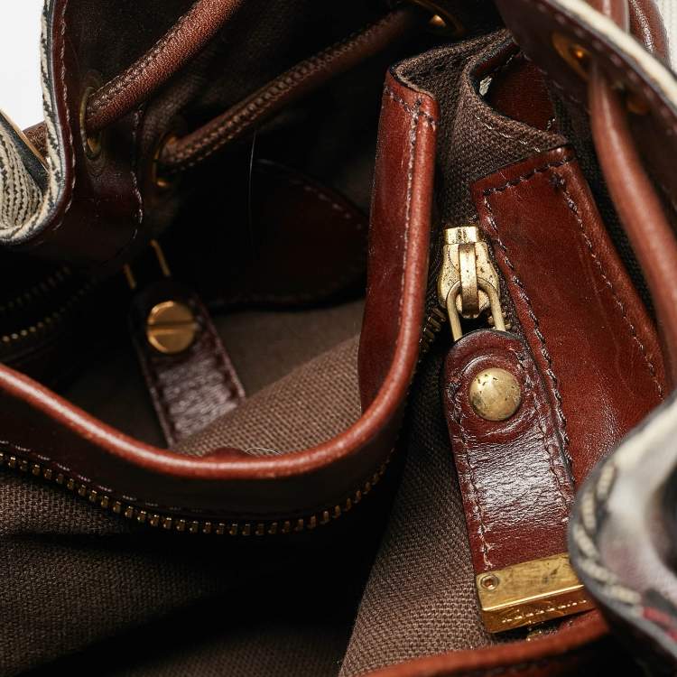 Pre Owned Burberry Brown Super Novacheck Fabric Warrior Drawstring Hobo