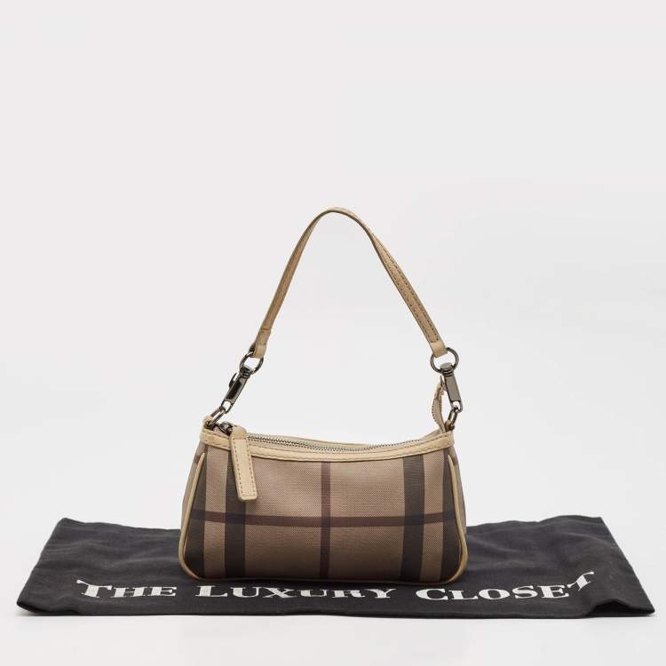 Pre Owned Burberry Beige Smoked Check PVC Small Aston Shoulder Bag