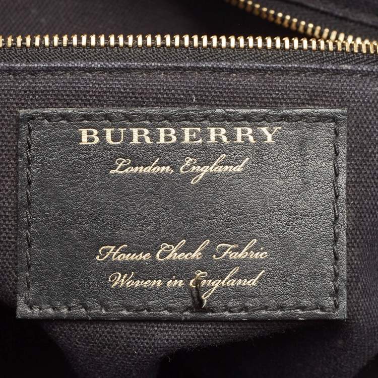 Pre Owned Burberry Brown/Beige House Check Fabric and Leather Small Banner Tote