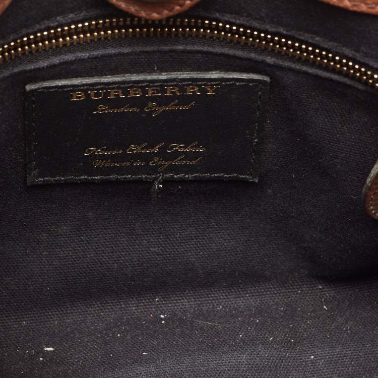 Pre Owned Burberry Brown/Beige House Check Fabric and Leather Small Banner Tote
