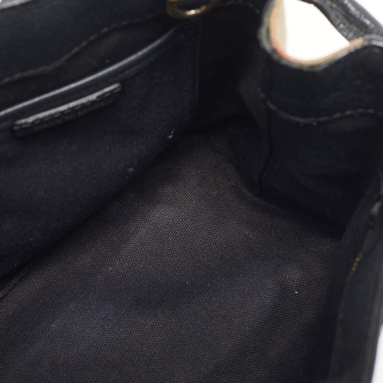 Pre Owned Burberry Black/Beige Leather and House Check Fabric Small Banner Tote