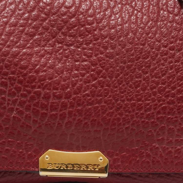 Pre Owned Burberry Red Pebbled Leather Mildenhall Shoulder Bag