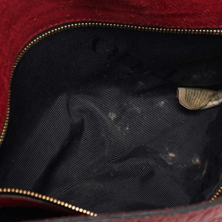 Pre Owned Burberry Red Pebbled Leather Mildenhall Shoulder Bag