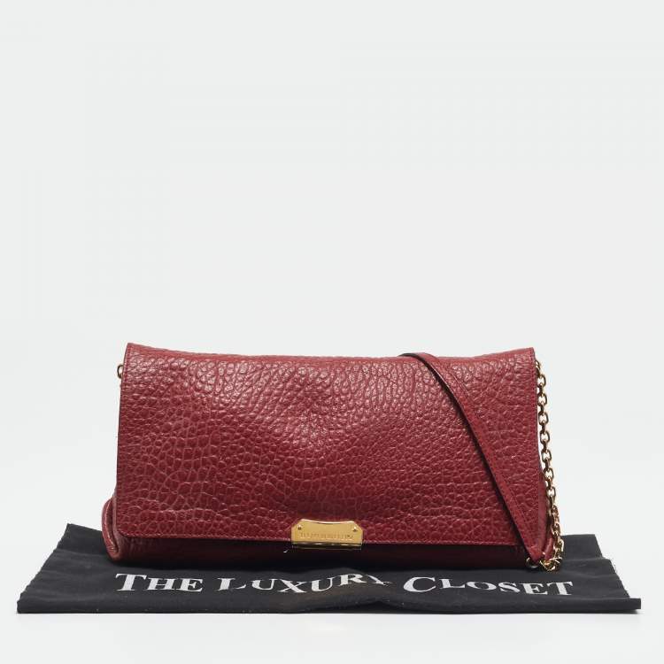 Pre Owned Burberry Red Pebbled Leather Mildenhall Shoulder Bag