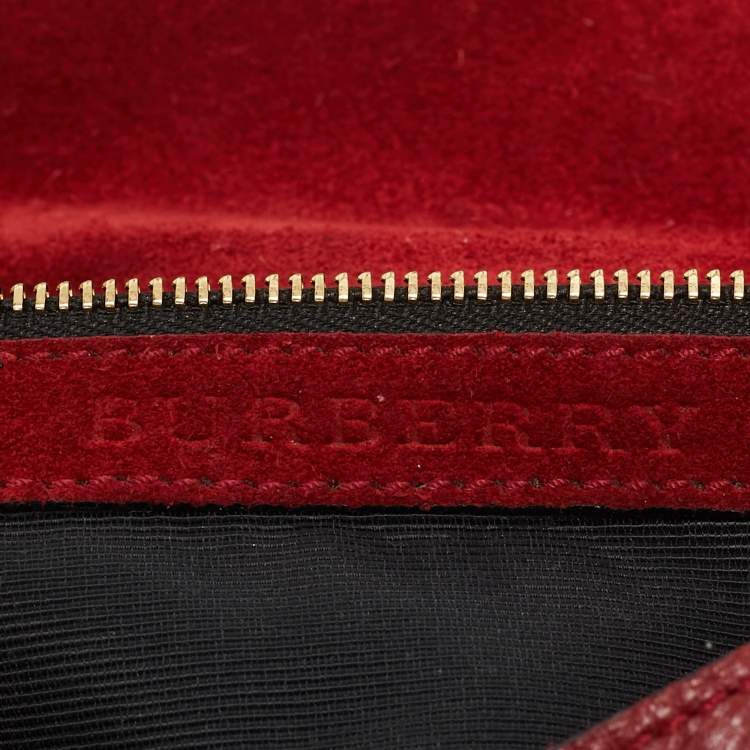 Pre Owned Burberry Red Pebbled Leather Mildenhall Shoulder Bag