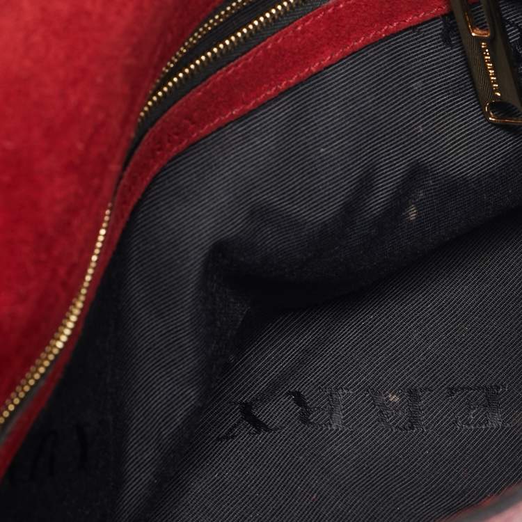 Pre Owned Burberry Red Pebbled Leather Mildenhall Shoulder Bag