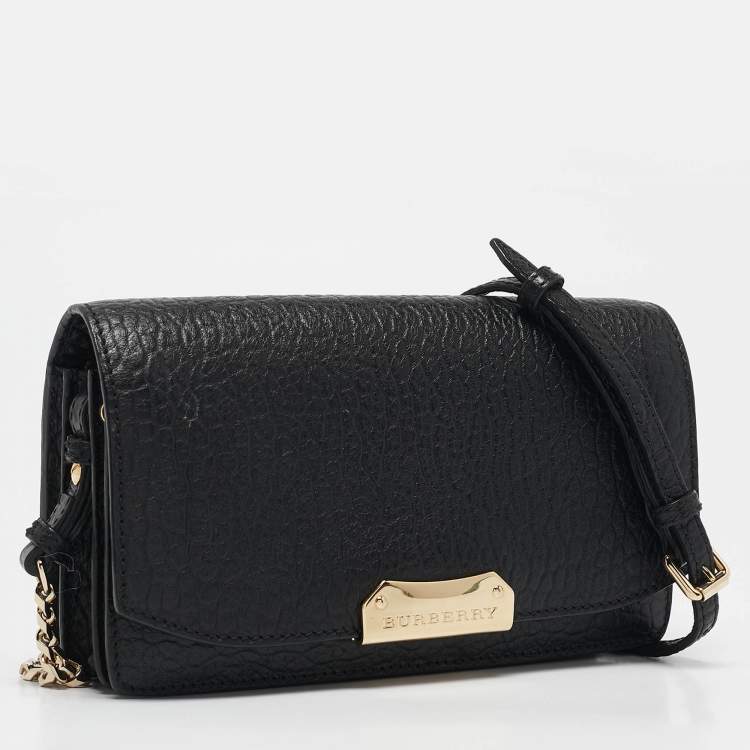Pre Owned Burberry Black Leather Madison Wallet on Chain