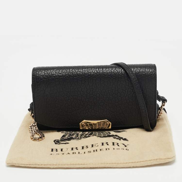 Pre Owned Burberry Black Leather Madison Wallet on Chain