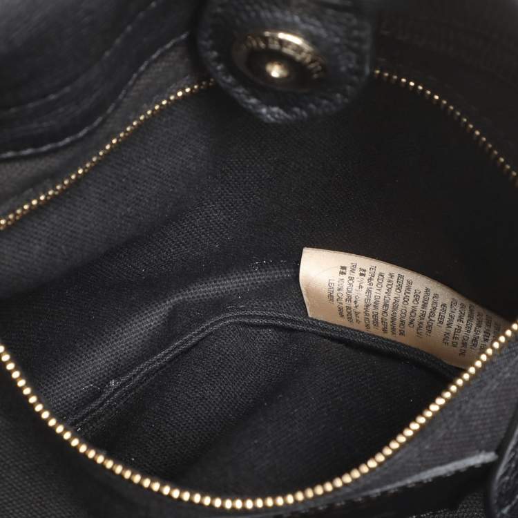 Pre Owned Burberry Black/Beige Leather and House Check Canvas Bingley Drawstring Bucket Bag