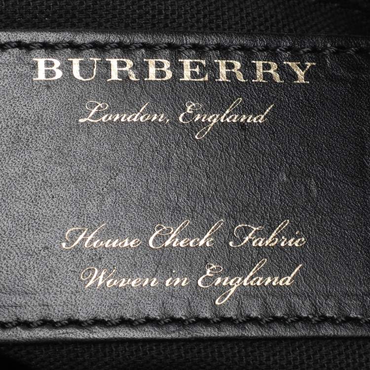 Pre Owned Burberry Black/Beige Leather and House Check Canvas Bingley Drawstring Bucket Bag