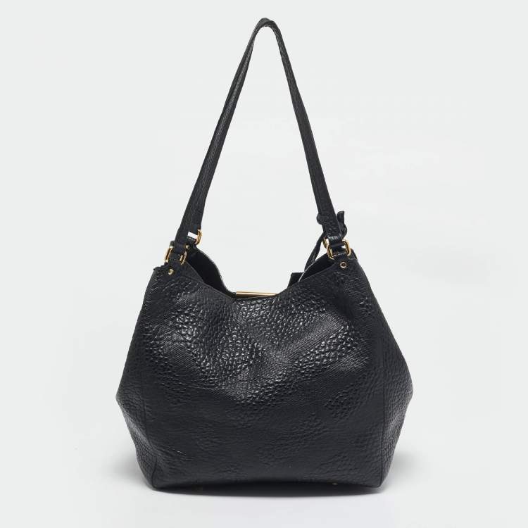 Pre Owned Burberry Black Embossed Check Leather Canterbury Tote