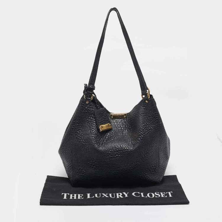 Pre Owned Burberry Black Embossed Check Leather Canterbury Tote