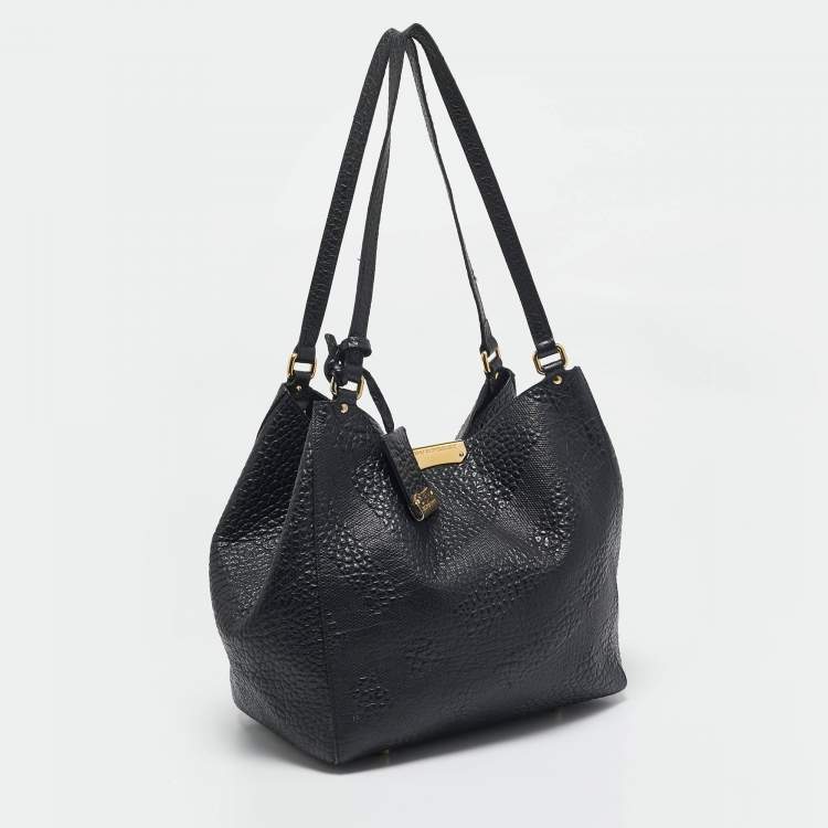 Pre Owned Burberry Black Embossed Check Leather Canterbury Tote
