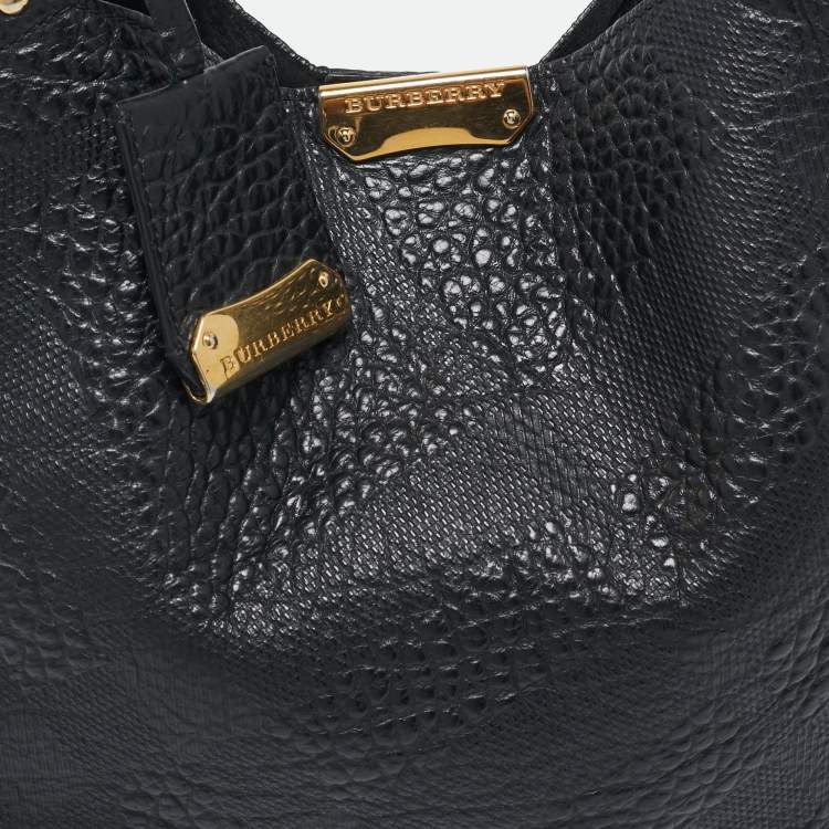 Pre Owned Burberry Black Embossed Check Leather Canterbury Tote