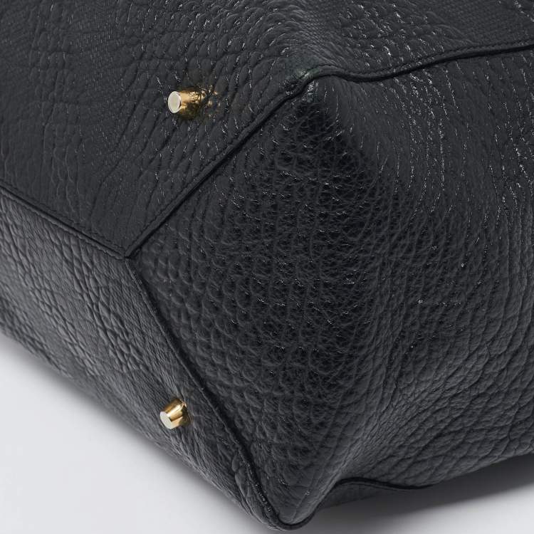 Pre Owned Burberry Black Embossed Check Leather Canterbury Tote