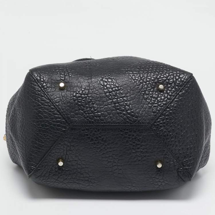 Pre Owned Burberry Black Embossed Check Leather Canterbury Tote