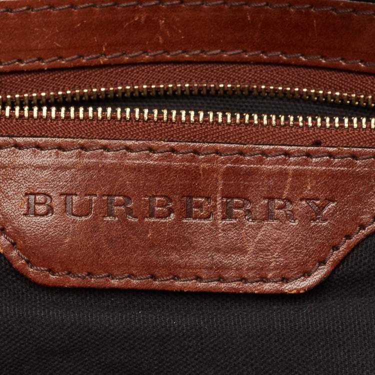 Pre Owned Burberry Brown/Beige House Check Canvas and Leather Medium Bridle Lynher Tote