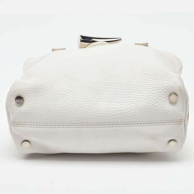Pre Owned Burberry White/Beige Leather and Coated Canvas Satchel