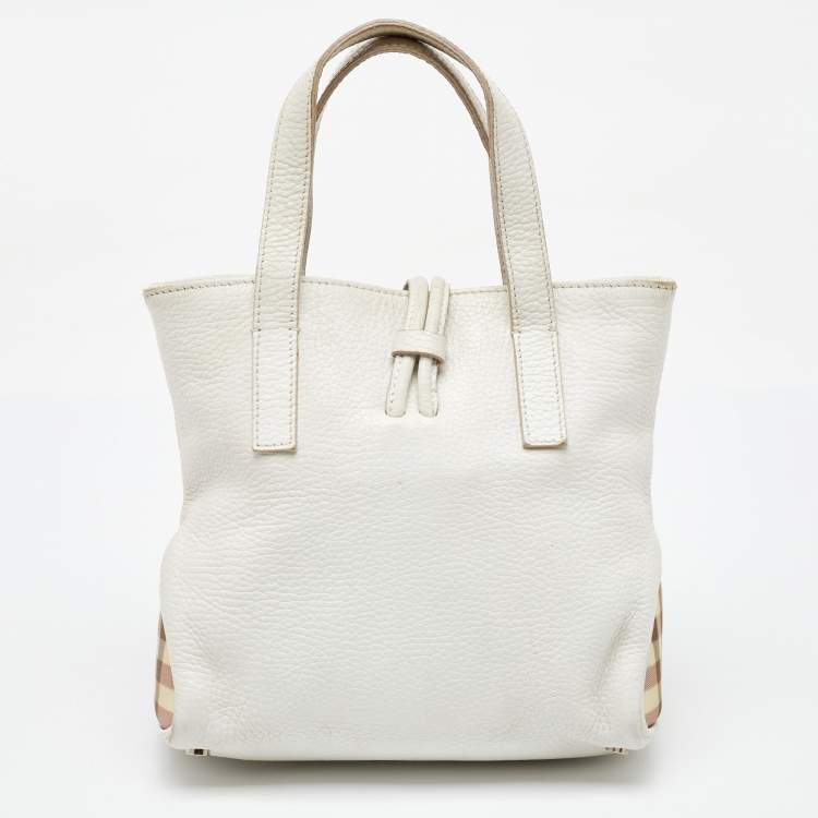 Pre Owned Burberry White/Beige Leather and Coated Canvas Satchel