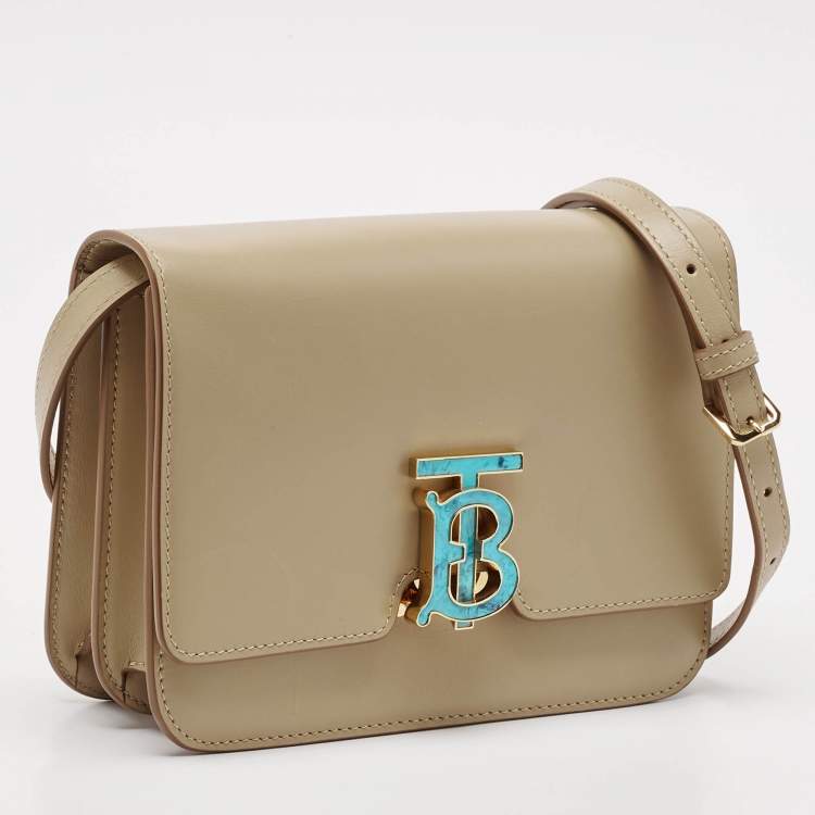 Pre Owned Burberry Beige Leather Small TB Shoulder Bag