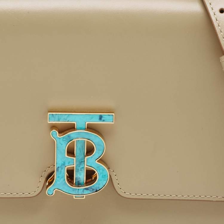 Pre Owned Burberry Beige Leather Small TB Shoulder Bag