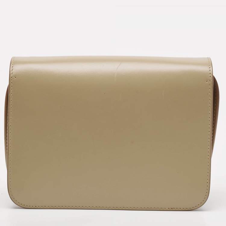 Pre Owned Burberry Beige Leather Small TB Shoulder Bag
