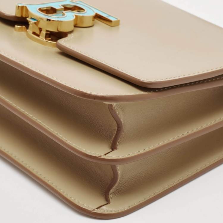 Pre Owned Burberry Beige Leather Small TB Shoulder Bag