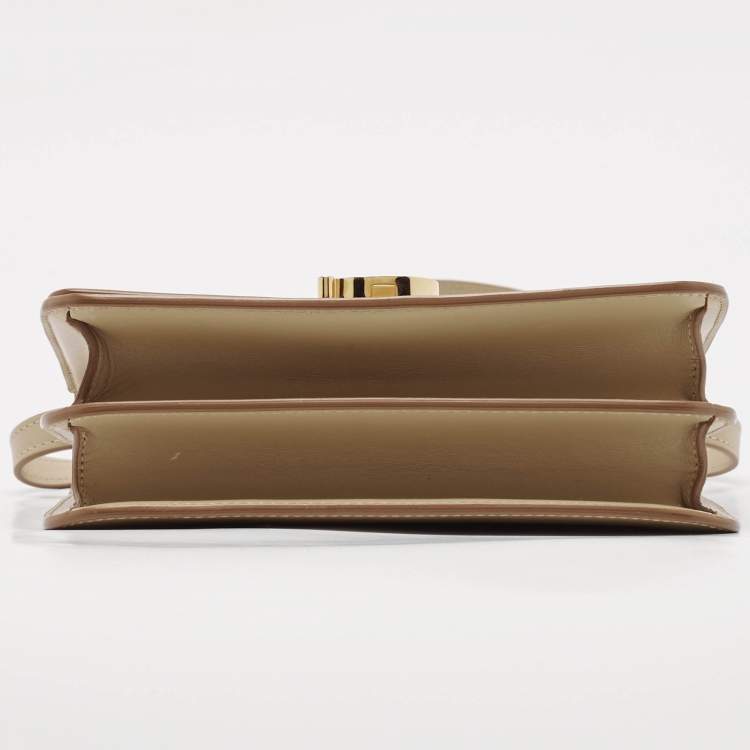 Pre Owned Burberry Beige Leather Small TB Shoulder Bag