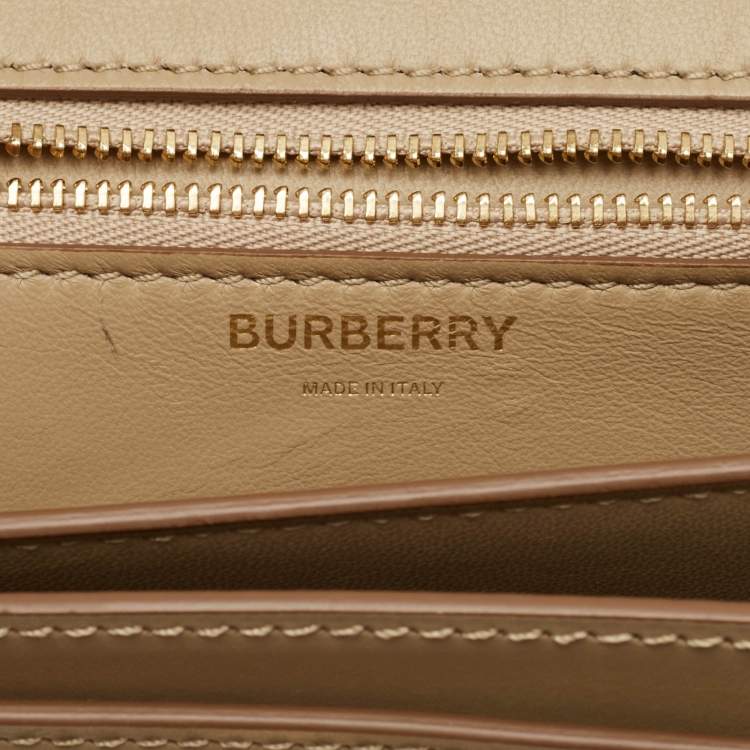 Pre Owned Burberry Beige Leather Small TB Shoulder Bag
