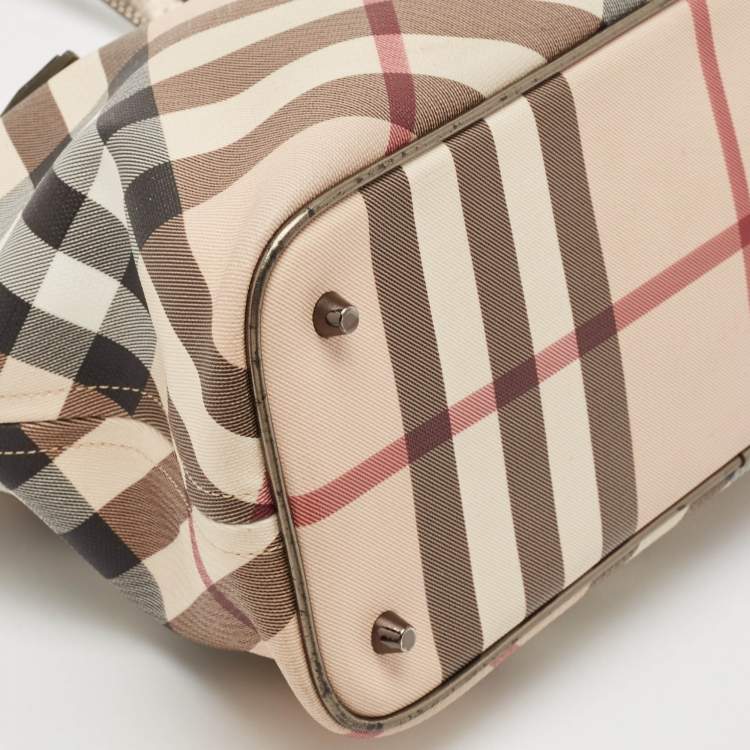 Pre Owned Burberry Metallic/Beige Supernova Check PVC and Patent Leather Nickie Tote