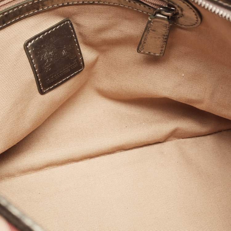 Pre Owned Burberry Metallic/Beige Supernova Check PVC and Patent Leather Nickie Tote