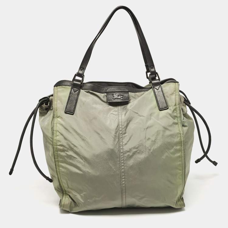 Pre Owned Burberry Green Nylon and Leather Buckleigh Tote