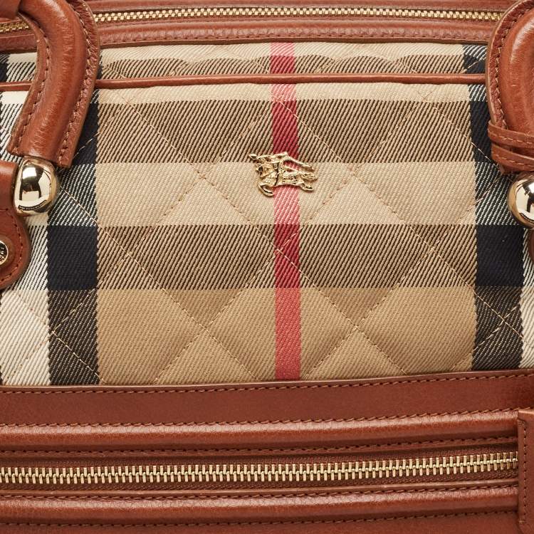 Pre Owned Burberry Beige/Brown Quilted House Check Canvas and Leather Westbury Satchel