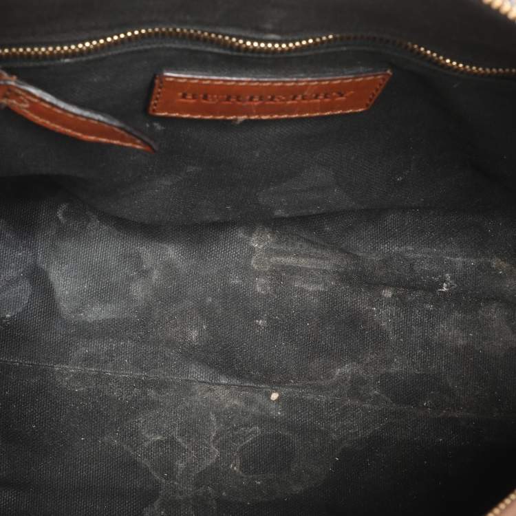 Pre Owned Burberry Brown Ochre House Check Fabric Medium Sactorial Alchester Bowler Bag