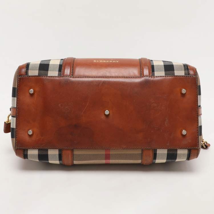 Pre Owned Burberry Brown Ochre House Check Fabric Medium Sactorial Alchester Bowler Bag