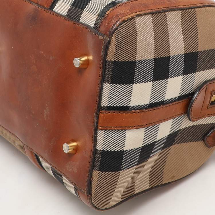 Pre Owned Burberry Brown Ochre House Check Fabric Medium Sactorial Alchester Bowler Bag