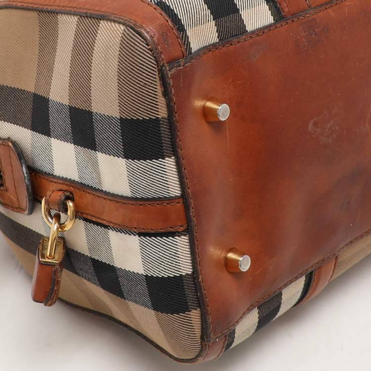 Pre Owned Burberry Brown Ochre House Check Fabric Medium Sactorial Alchester Bowler Bag