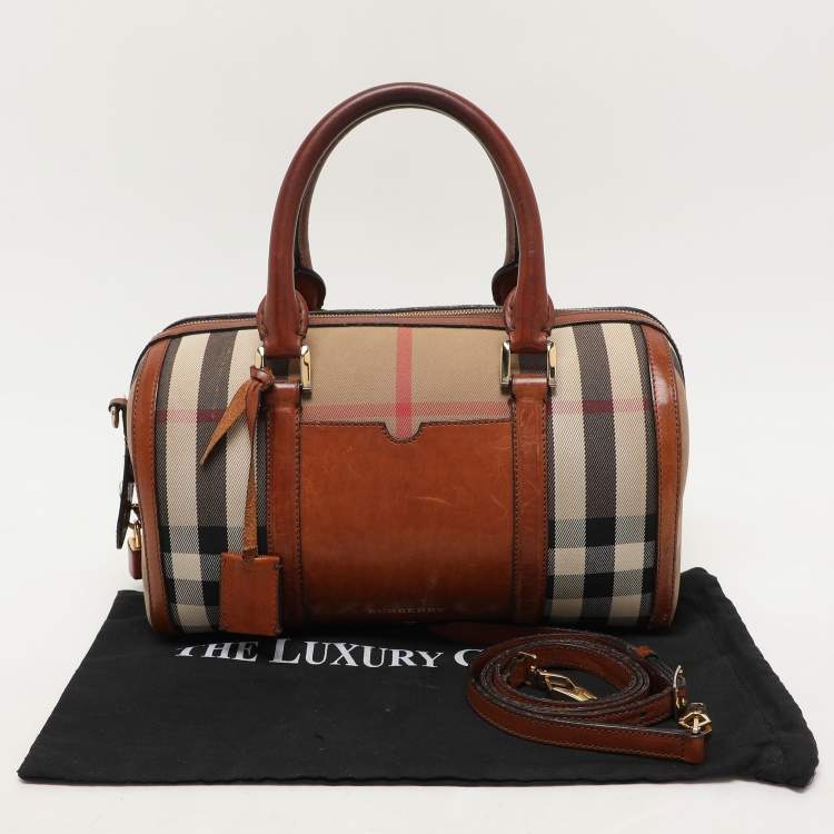 Pre Owned Burberry Brown Ochre House Check Fabric Medium Sactorial Alchester Bowler Bag