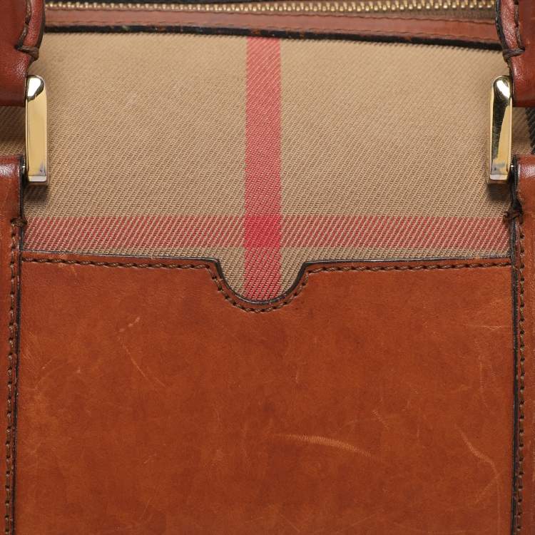 Pre Owned Burberry Brown Ochre House Check Fabric Medium Sactorial Alchester Bowler Bag
