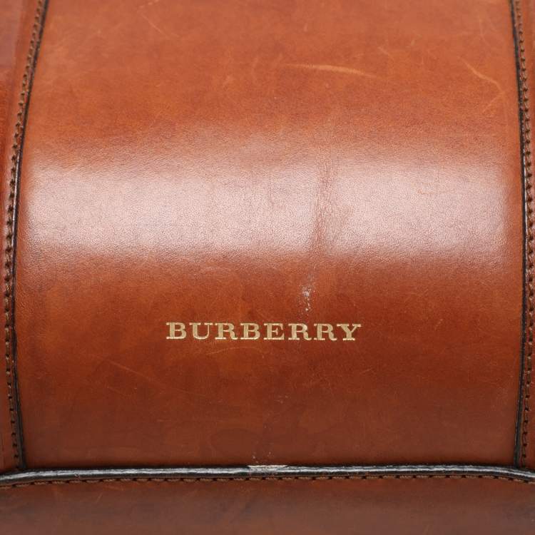 Pre Owned Burberry Brown Ochre House Check Fabric Medium Sactorial Alchester Bowler Bag
