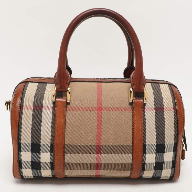 Pre Owned Burberry Brown Ochre House Check Fabric Medium Sactorial Alchester Bowler Bag