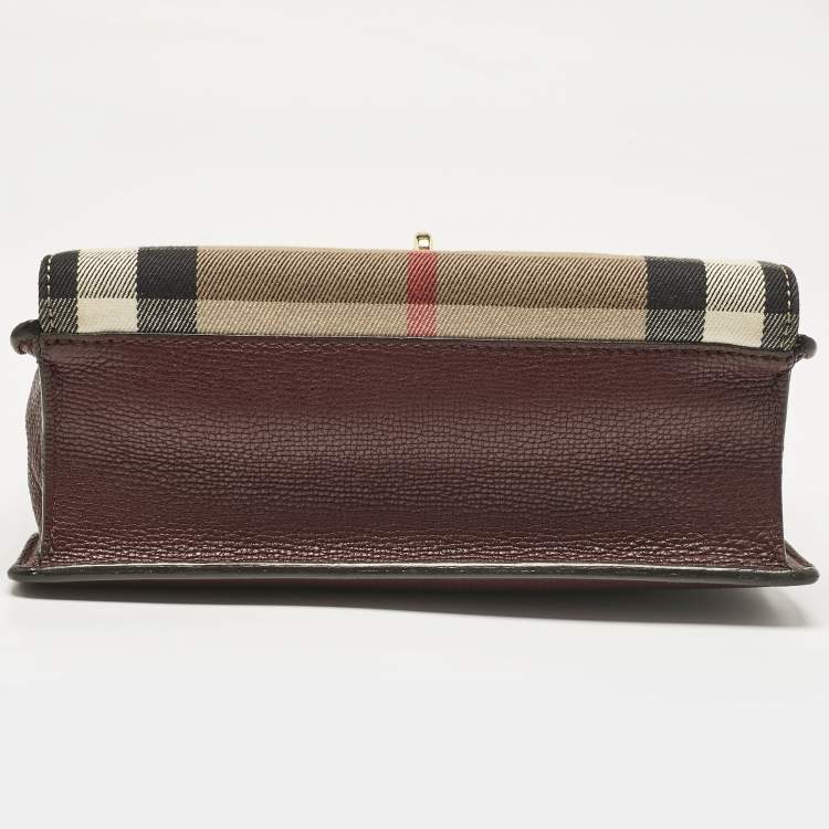 Pre Owned Burberry Burgundy House Check Canvas and Leather Small Macken Crossbody Bag