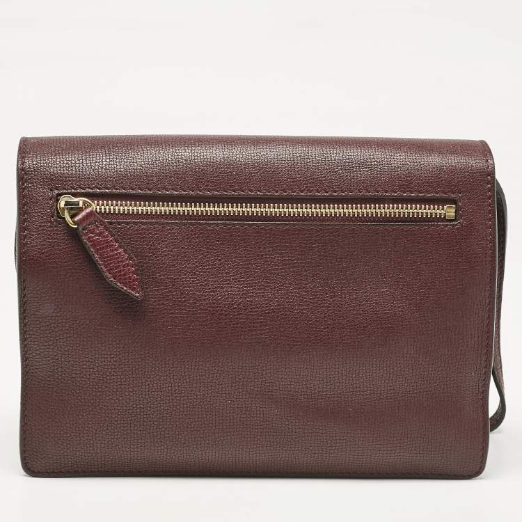 Pre Owned Burberry Burgundy House Check Canvas and Leather Small Macken Crossbody Bag