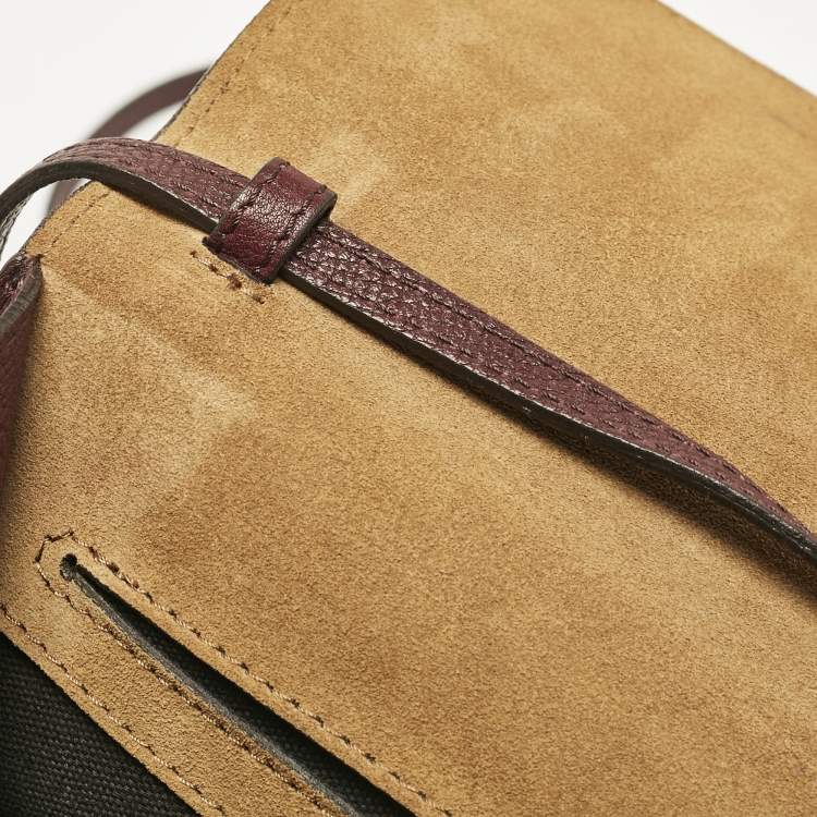 Pre Owned Burberry Burgundy House Check Canvas and Leather Small Macken Crossbody Bag