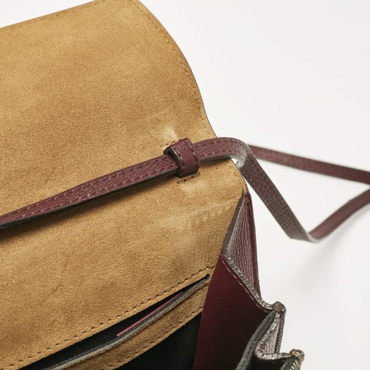 Pre Owned Burberry Burgundy House Check Canvas and Leather Small Macken Crossbody Bag