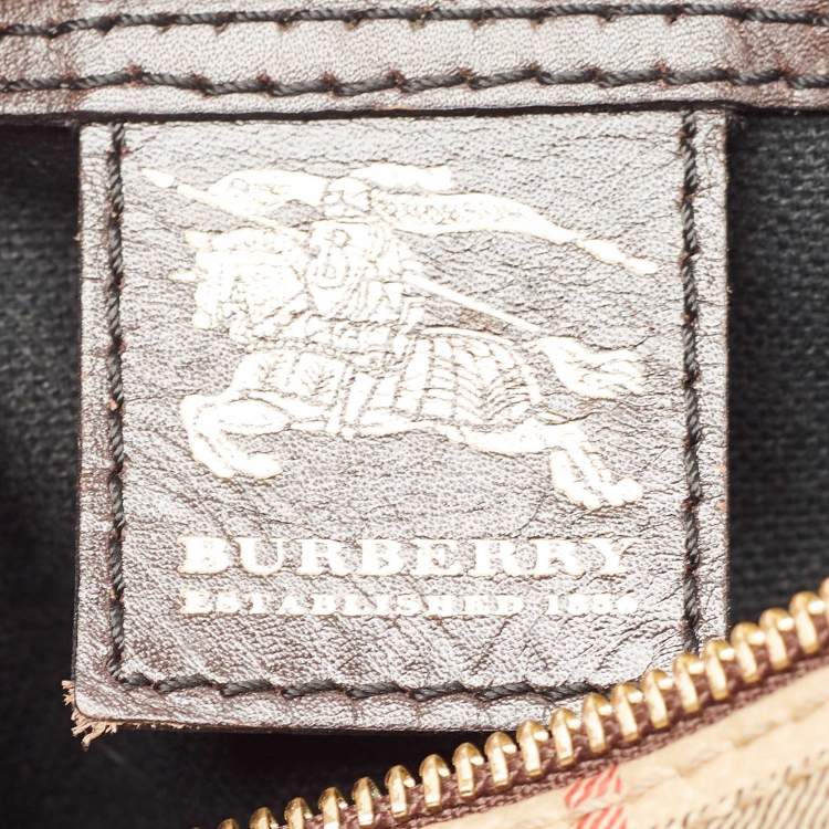 Pre Owned Burberry Beige/Brown Haymarket Check PVC and Leather Chester Boston Bag