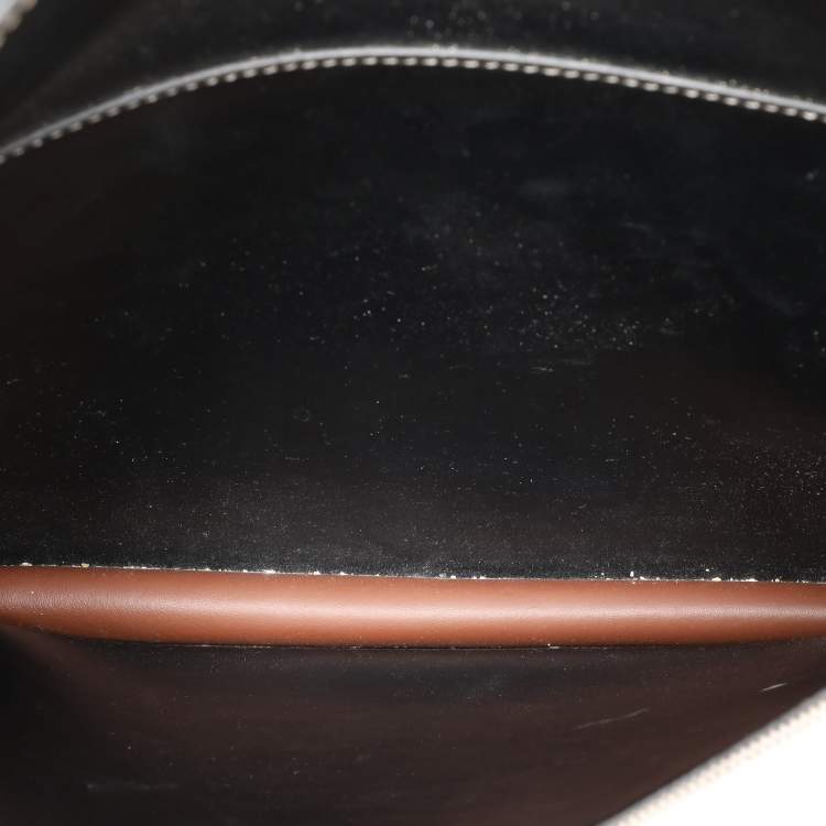 Pre Owned Burberry Off-White/Black Canvas and Leather Large Pocket Tote